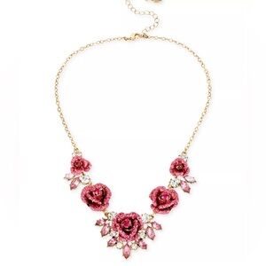 BETSEY JOHNSON Gold-Tone Glitter Rose Frontal Necklace NWOT